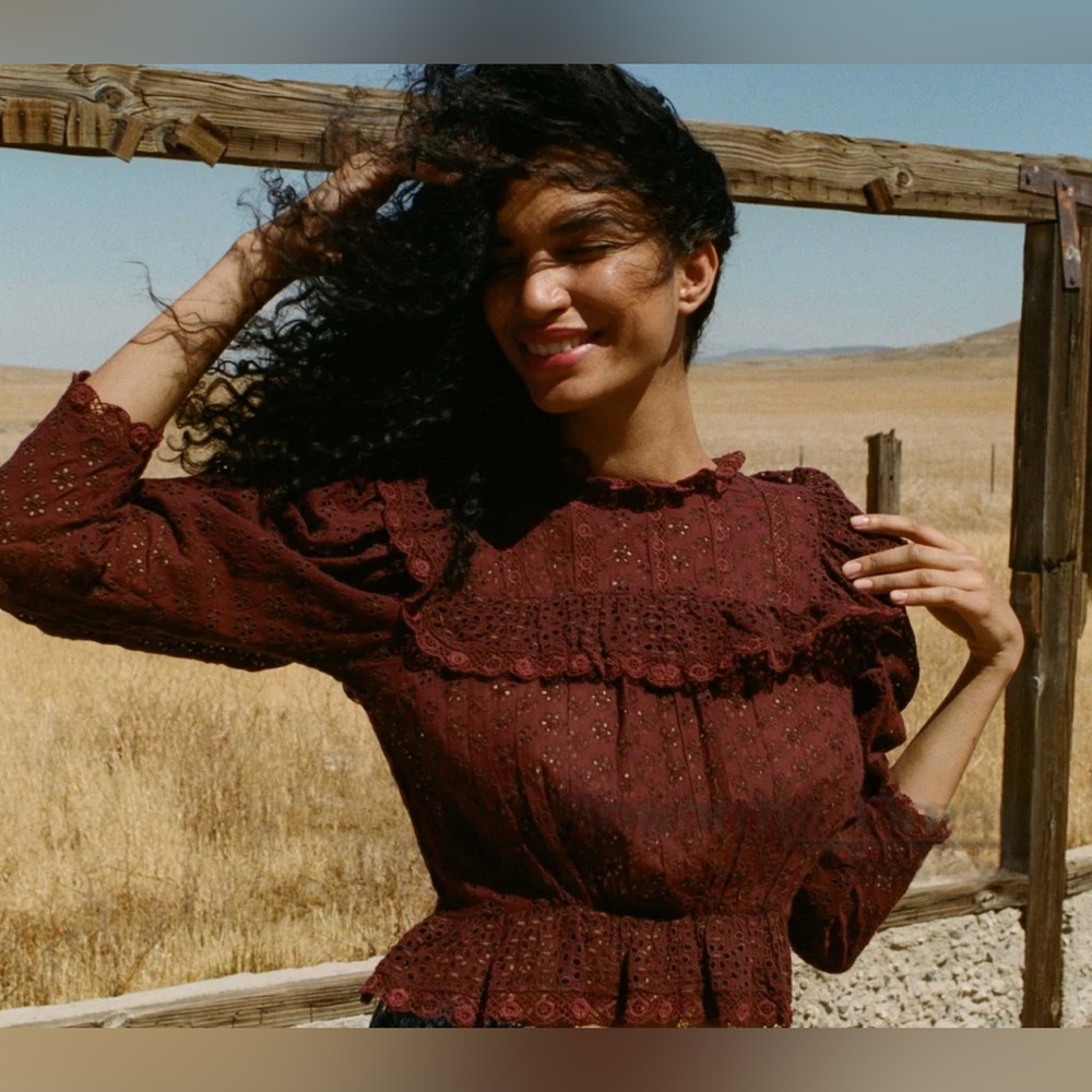 NWT Doen Floryn Lace-trimmed Ruffled Broderie Anglaise Cotton Top